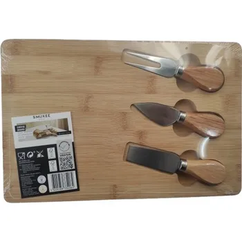 Kuchyňské prkénko Prkénko na servírování sýrů 30x20x1,5 cm SMUKEE HOME bambusové se sadou nožů