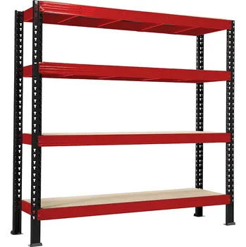 regál Nekonečný průmyslový regál Trestles RNC 1800x2400x800, nosnost 3200 kg, 4 police Barva: červeno-černá