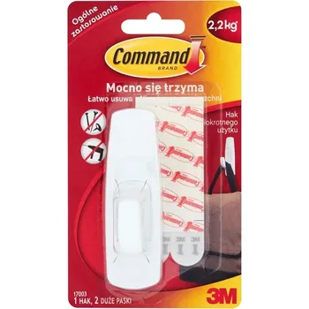 Věšák HAK SAMOLEPICÍ nástěnný držák velký bílý do 2.2 kg HÁČEK Command - 3M