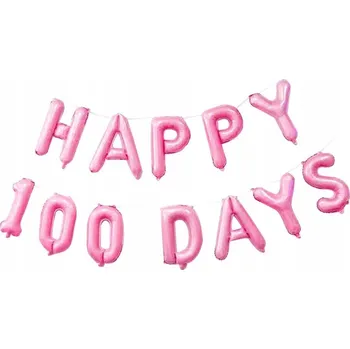 Balónek HAPPY 100DAYS růžový nápis z balónků na STUŽKOVOU