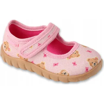 Dívčí bačkory Befado dětské papuče na suchý zip růžové, velikost 24