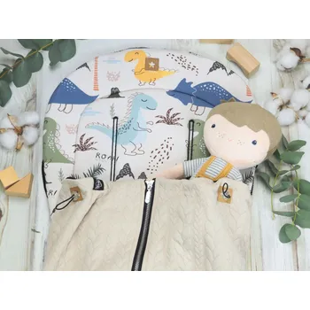 SET Podložka prodloužená (Dinosaurus, taupe fleece) + copánková deka (light cappucino, černý fleece)