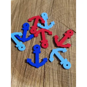 Dřevěný přívěsek kotva 12 ks mix barev