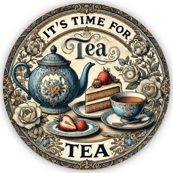 Plechová cedule BAF RETRO plechová cedule 2D - ČAS NA ŠÁLEK ČAJE průměr 20 cm