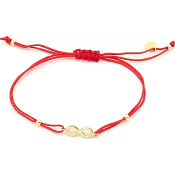 Náramek B&B Goldinvestic Náramek červený provázek se zlatým nekonečnem a kuličkami 1,10g délka až 22cm