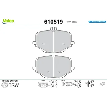Brzdová destička Sada brzdových destiček, kotoučová brzda VALEO 610519