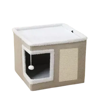 Pelíšek pro kočku Domeček pro kočky 41x41cm béžový rohový (KCR3)