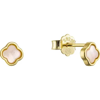 Náušnice Pozlacené stříbrné náušnice čtyřlístky s růžovou perletí 11709.3