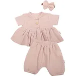 Baby Nellys 3-dílná mušelínová soupravička, tunika/halenka, kraťasky, čelenka, béžová