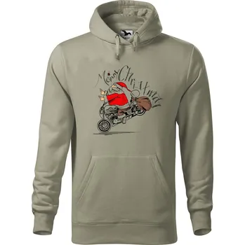 Pánská mikina Pánská mikina s potiskem Santa na motorce Velikost (muž): M, Vyberte barvu: Světlá khaki