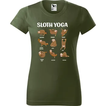 Dámské tričko Dámské tričko s potiskem Sloth yoga Barva trička: Khaki - 09, Velikost: M