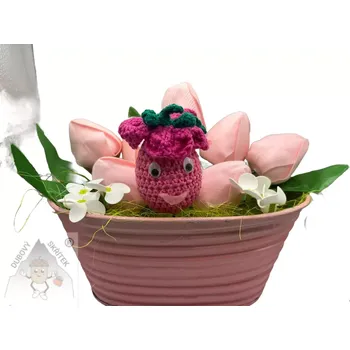 Velikonoční dekorace Dubový skřítek Jarní plechová miska s mýdlovými růžovými tulipány