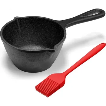 Kempingové nádobí Litinový rendlík (kastrol) 0,5 l + silikonová mášlovačka