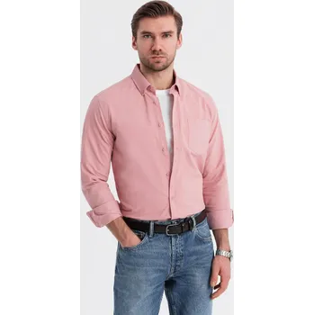 Pánská móda Pánské bavlněné tričko REGULAR FIT s kapsičkou - růžové V3 OM-SHOS-0153 - XL