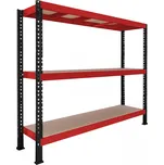 Nekonečný průmyslový regál Trestles RNC 2000x1600x600, nosnost 2400 kg, 3 police Barva: černo-červená