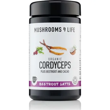 Mushrooms4Life | Kakaové latté - Cordyceps & Beetroot Obsah: 130g - 20 dávek funkční nápoj pro nakopnutí energie, podporu vytrvalosti a regenerace