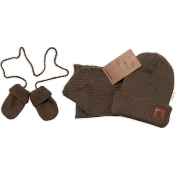 Čepice Baby Nellys Pletená čepice s šálou a rukavičky 3v1, STAR,hnědá