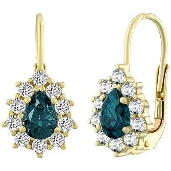 Náušnice Zlaté visací náušnice slzičky s přírodním modrým topazem a Brilliance Zirconia SILVEGO31866Y