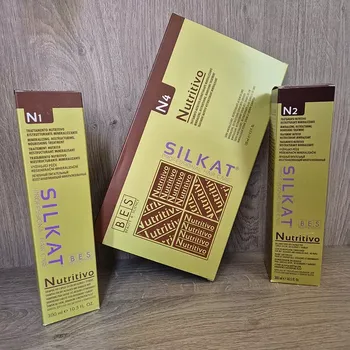 Kosmetická sada Bes Silkat výhodná sada N1 šampon, N2 balzám, N4 ampule | Regenerace, hydratace a výživa vlasového vlákna – profesionální vlasová péče – Lvhair.cz