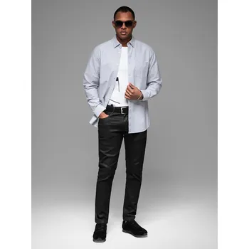 Pánská košile Elegantní pánská oxfordská košile s výšivkou a kapsou - modrá V1 OM-SHOS-0173 - M