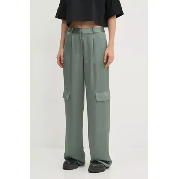 Dámské kalhoty Kalhoty HUGO dámské, zelená barva, široké, high waist, 50530080 97D, vel. 38