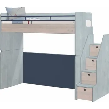 Postel Vyvýšená postel se schůdky Lincoln Modular - dub, dub modrá, dub tmavě modrá