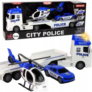 autíčko Sada POLICIE bílá Autopřepravník, Helikoptéra, Autíčko