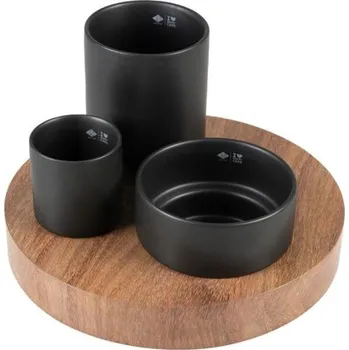 Ebi D&D I LOVE HAPPY CATS IGGY Sada keramických misek pro kočky na dřevěném pod