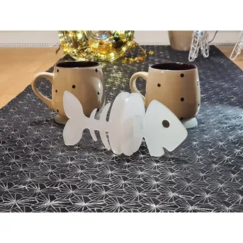 Vánoční stromek Vánoční ryba s podšálky (4ks), čirá