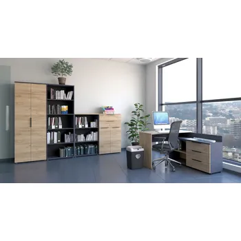 Kancelářská sestava, grafit/dub artisan, KLAUDIUS