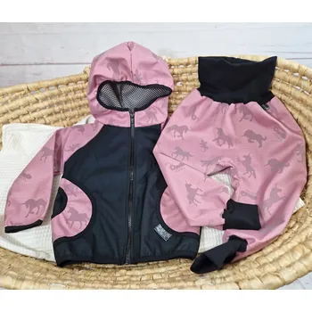 Yháček Softshellové kalhoty Yháček, jarní, reflexní, jednorožci na starorůžové/černá Velikost: 122