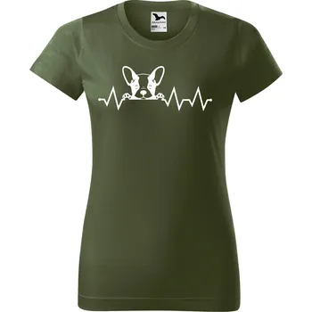 Dámské tričko Dámské tričko s potiskem Tep buldoček Barva trička: Khaki - 09, Velikost: M