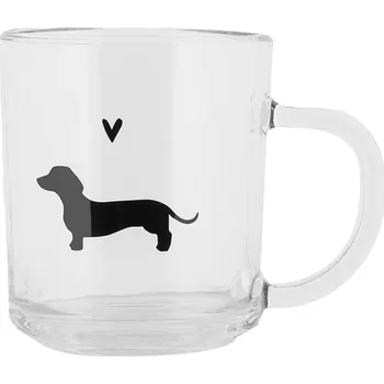 Stolování Clayre & Eef Skleněný hrnek s jezevčíkem a srdíčkem Dog&amp;Cat - 200 ml