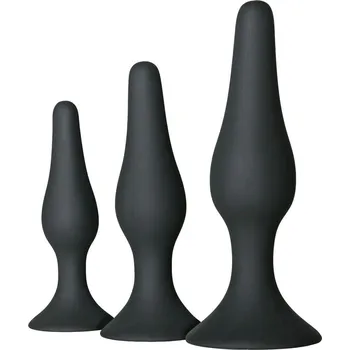 Anální kolík EasyToys Butt Plug Set Black, 3 silikonové anální kolíky s přísavkou