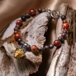 Lampglas Náramek Bull’s Gaze s 24karátovým zlatem v perle Lampglas, hnědým býčím okem, jaspisem a hematitem