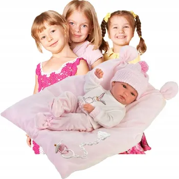 Panenka HRAČKA PRO DÍVKY Panenka miminko Bimba na růžovém polštáři 35 cm DÍTĚ