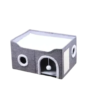 Pelíšek pro kočku Domeček pro kočky 60x40x34cm celý šedý (KC60S)