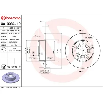 Brzdový kotouč Brzdový kotouč BREMBO 08.9083.11