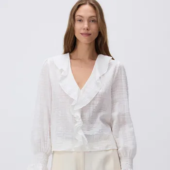 Reserved - Bavlněný top s volány - krémová - 363FH-01X - 363FH-01X-S