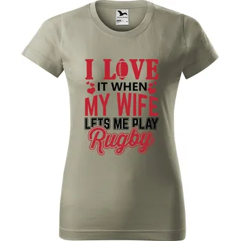 Dámské tričko Dámské tričko s potiskem I love rugby Barva trička: Světlá khaki - 28, Velikost: S