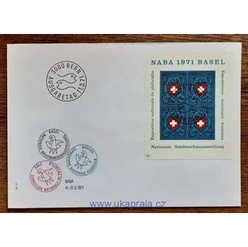 Poštovní známka ŠVÝCARSKO FDC aršík Bl 21, fil. výstava NABA 1971