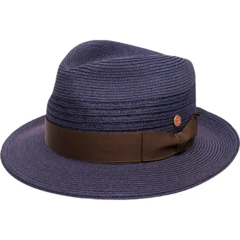 Klobouk Modrý crushable (nemačkavý) letní klobouk Trilby s kávovou stuhou - Mayser Maleo, UV faktor 80 Limitovaná kolekce Velikost: 59 cm (L)