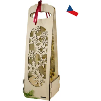 Dárková taška JH WoodArt Dřevěná dárková taštička na láhev s motivem 1 ks (Jemný vzor sněhových vloček)