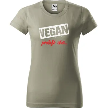 Dámské tričko s potiskem Vegan Barva trička: Světlá khaki - 28, Velikost: S