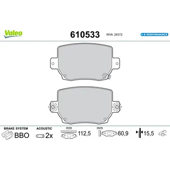Brzdová destička Sada brzdových destiček, kotoučová brzda VALEO 610533