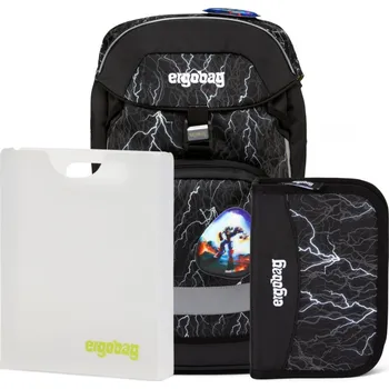 Ergobag Školní set prime Black reflexní 2023 batoh+penál+desky