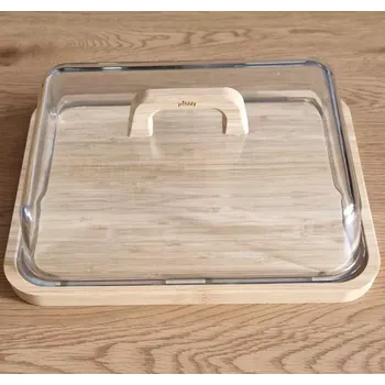 Dóza na potraviny Dóza na sýry a uzeninu Pebbly se skleněným víkem a držadlem,bambus