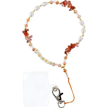 Pouzdro na mobilní telefon Poutko / šňůrka pro Apple iPhone - přichycení pod kryt - korálkové - obvod 44cm - hnědé