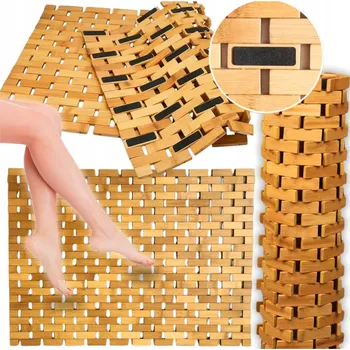 Koupelnová předložka BAMBUSOVÁ KOUPELNOVÁ PODLOŽKA PROTISKLUZOVÁ PŘÍRODNÍ ROHOŽKA 80X50 CM DO KOUPELNY