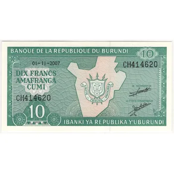 BURUNDI. 10 francs 2007.